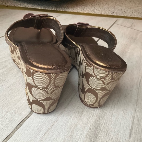 Coach Women's Metallic Bronze Wedge Sandals - Picture 5 of 8